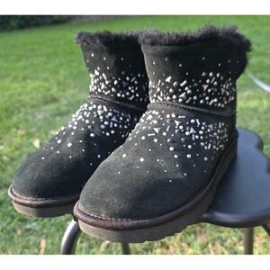 New UGG CLASSIC GALAXY BLING MINI BLACK SHEARLING LINE BOOT Sz 8-8.5